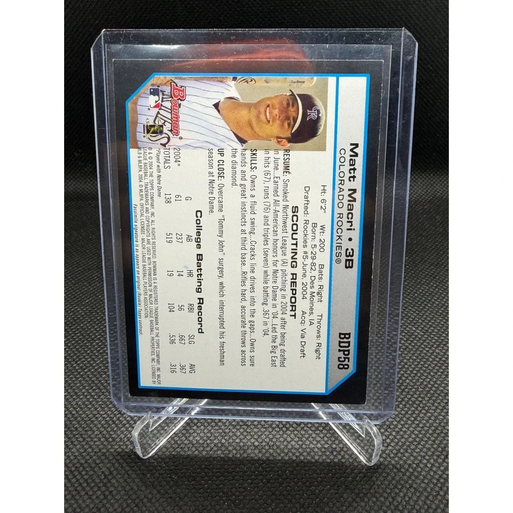 2004 Bowman Draft Picks Matt Macri Signed Rookie Card BDP58 Colorado Rockies RC